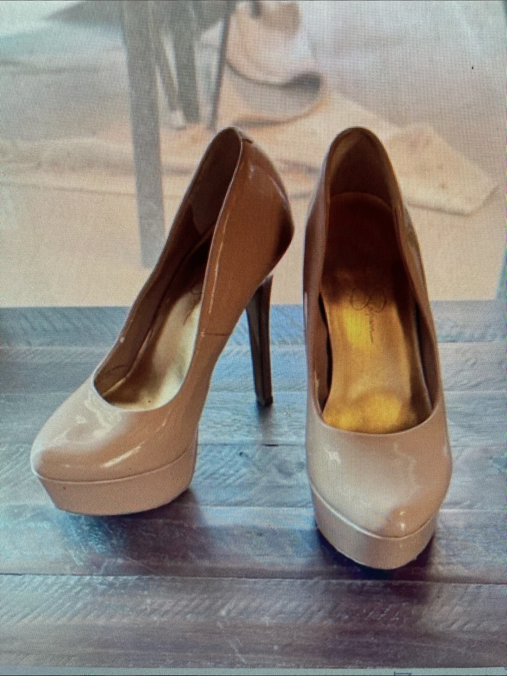 Women's Nude Patent Platform High Heel Pumps